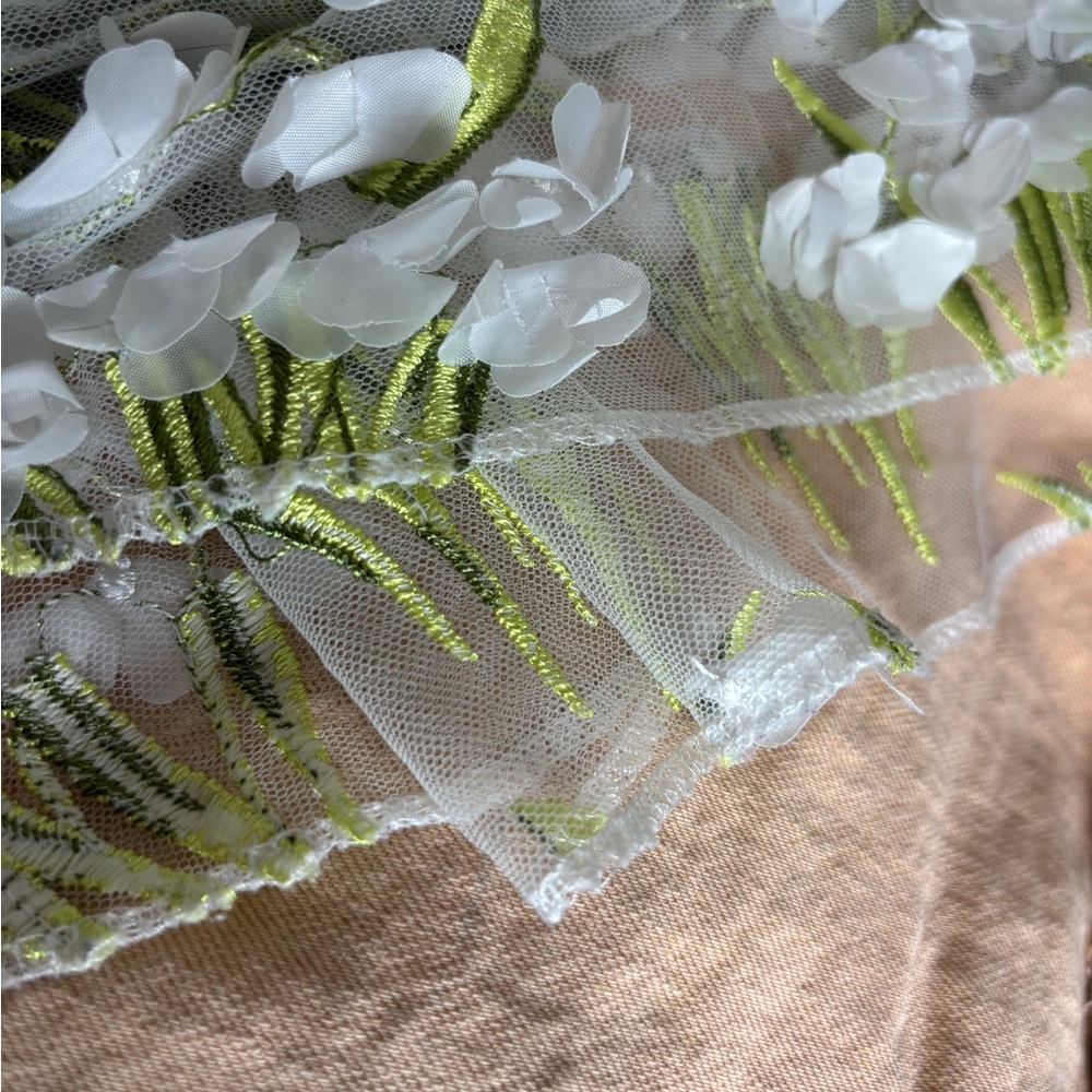 Handmade Floral Embroidered Skirt Green and White Girly Girl Small - Picture 7 of 8